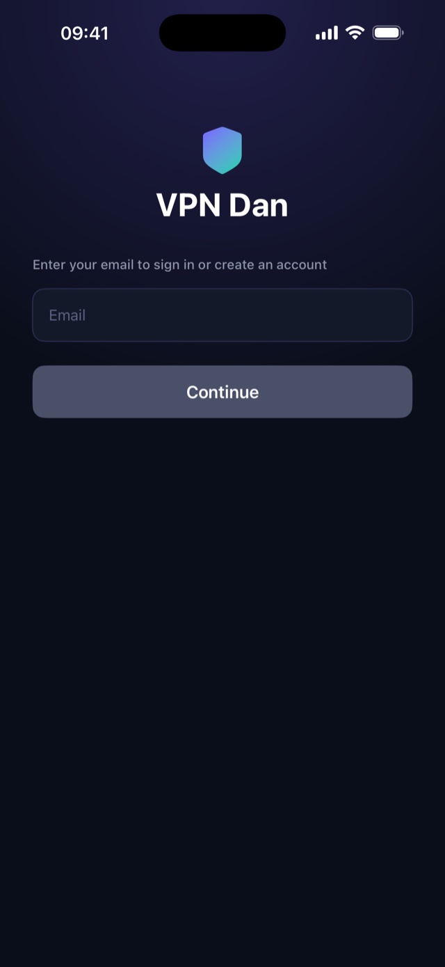 VPN Dan sign-in screen asking only for an email address
